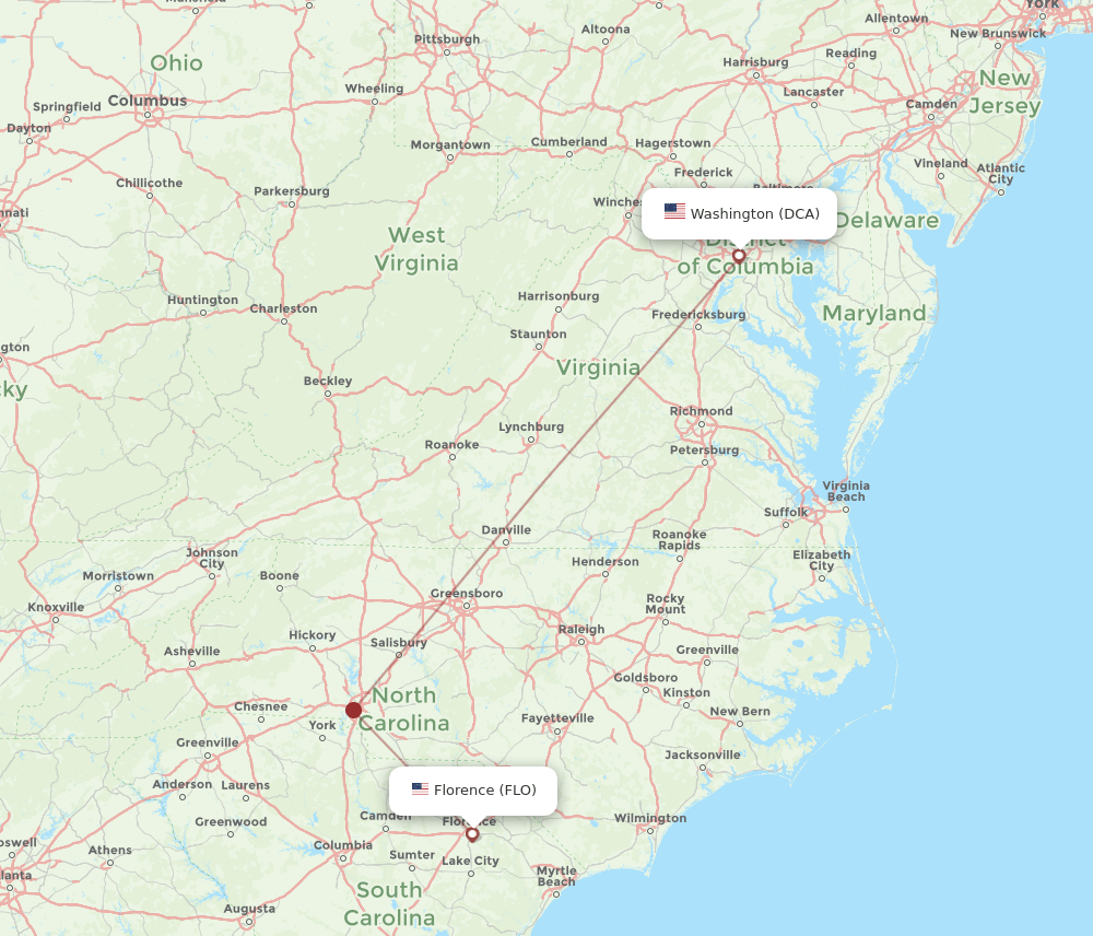 DCA-FLO flight routes