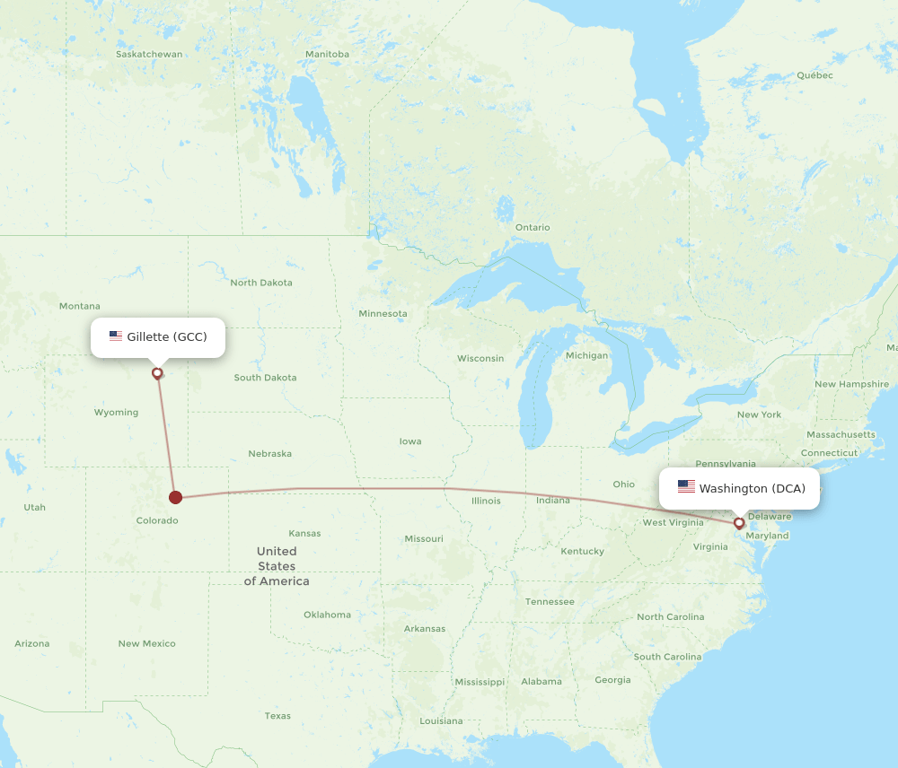 DCA-GCC flight routes