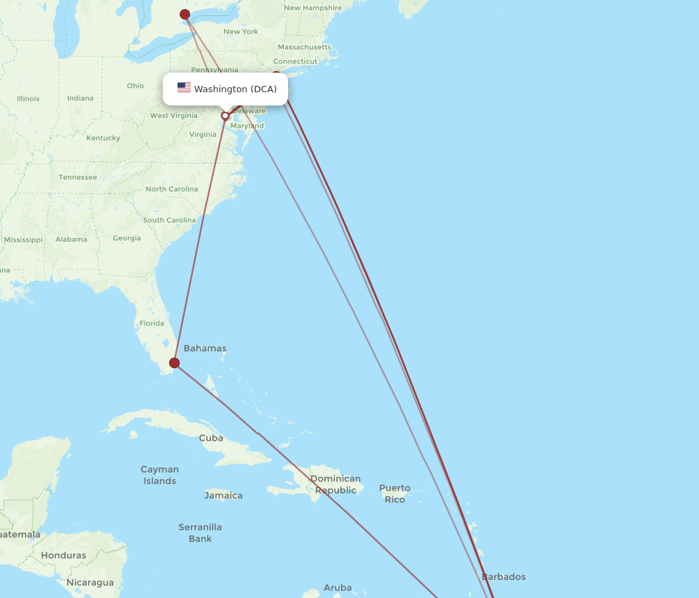 DCA to GEO flights and routes map