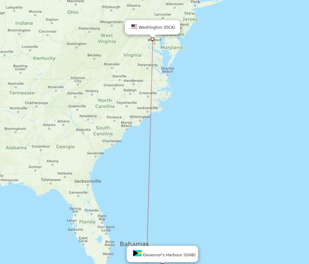 DCA-GHB flight routes