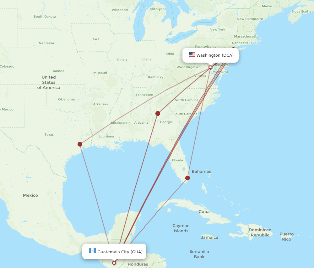 DCA-GUA flight routes