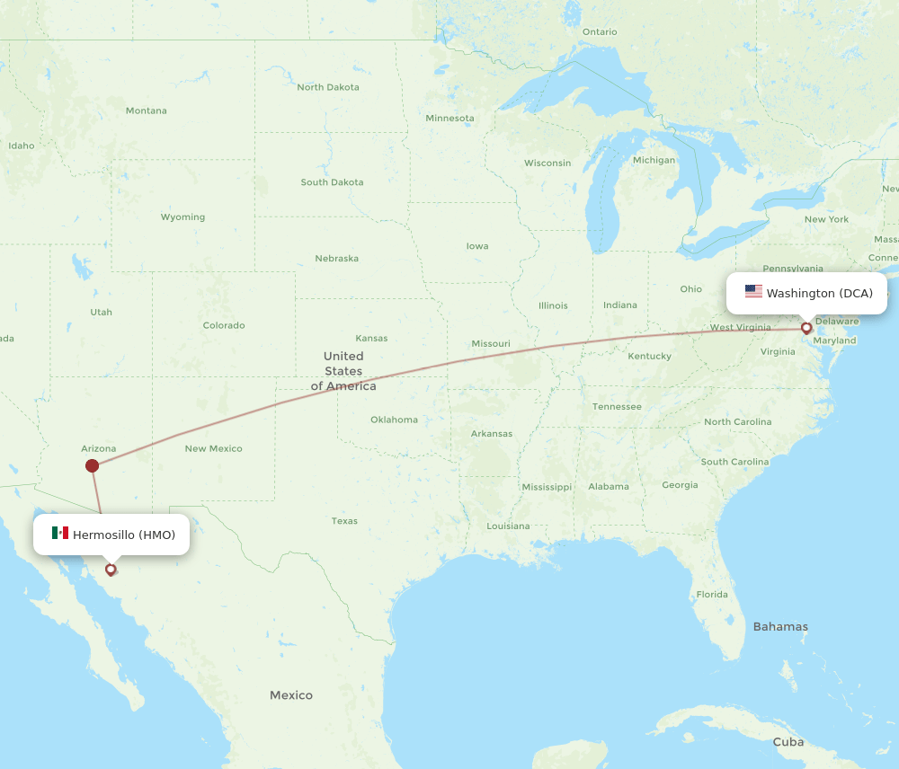 DCA to HMO flights and routes map