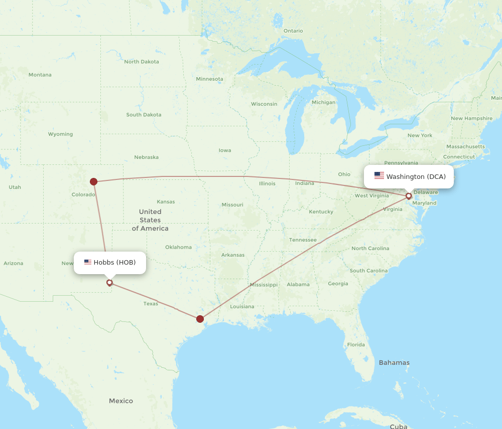 DCA to HOB flights and routes map
