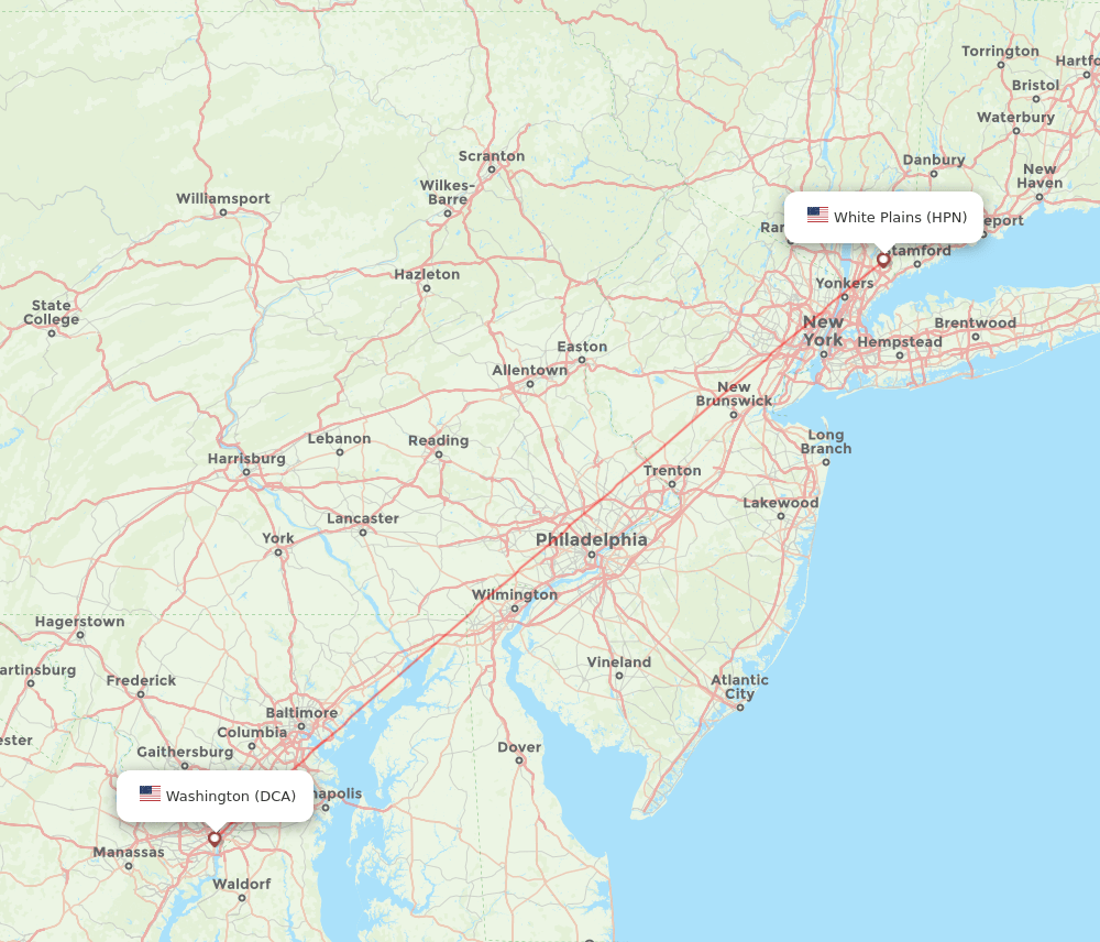 Washington - Westchester County route map and flight paths