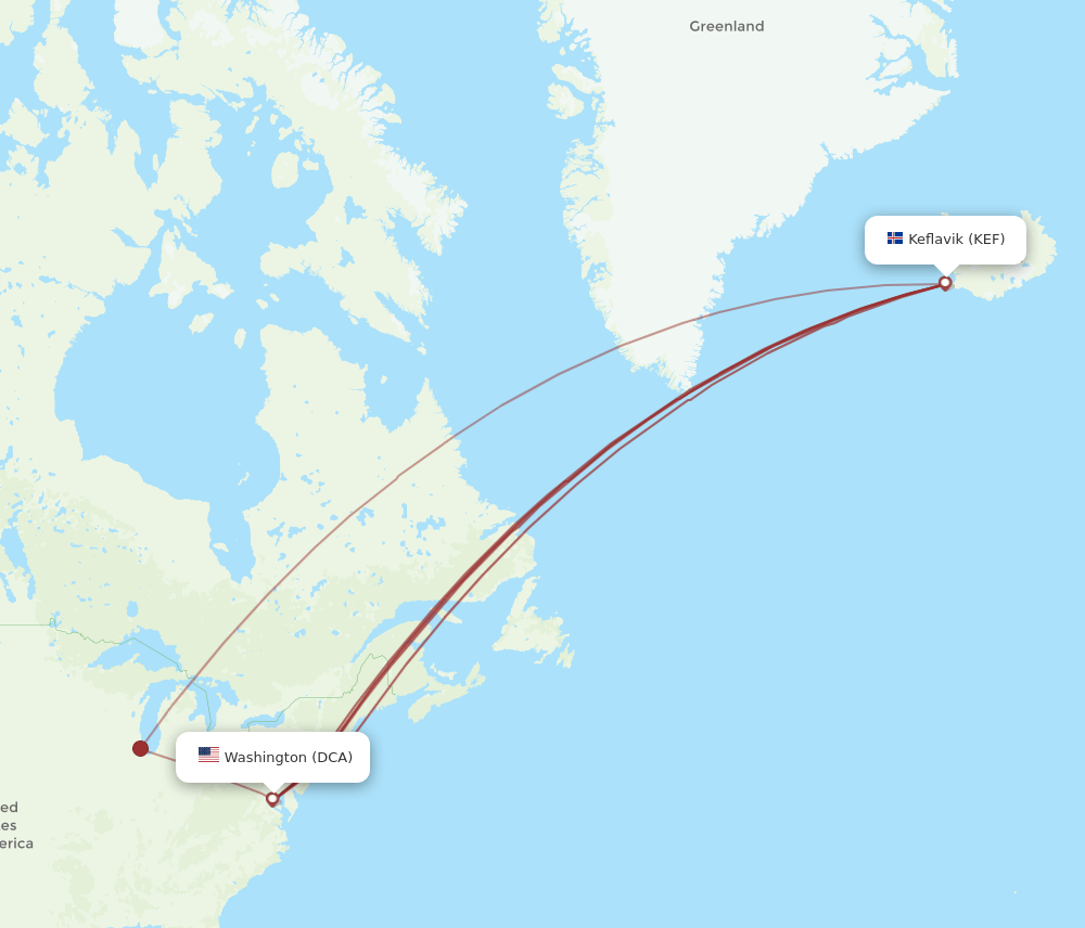 DCA-KEF flight routes