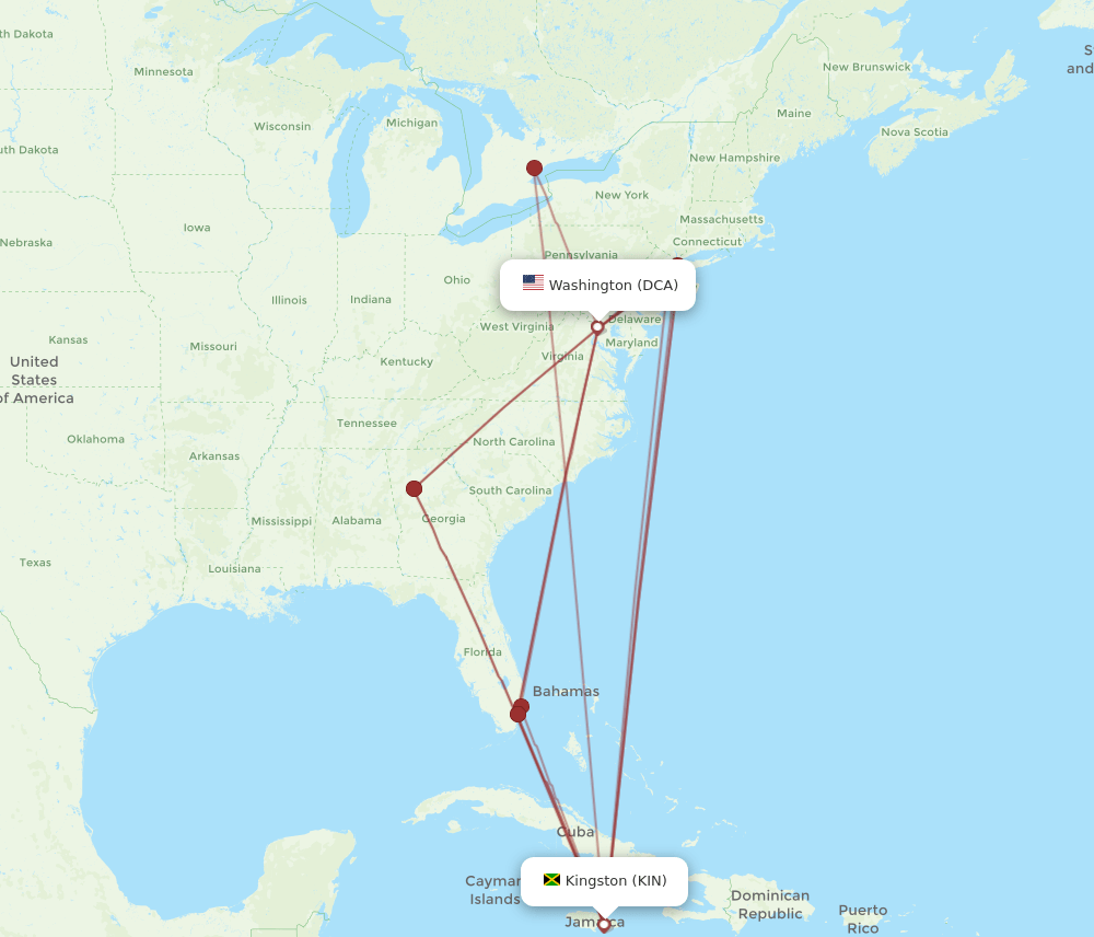 DCA-KIN flight routes
