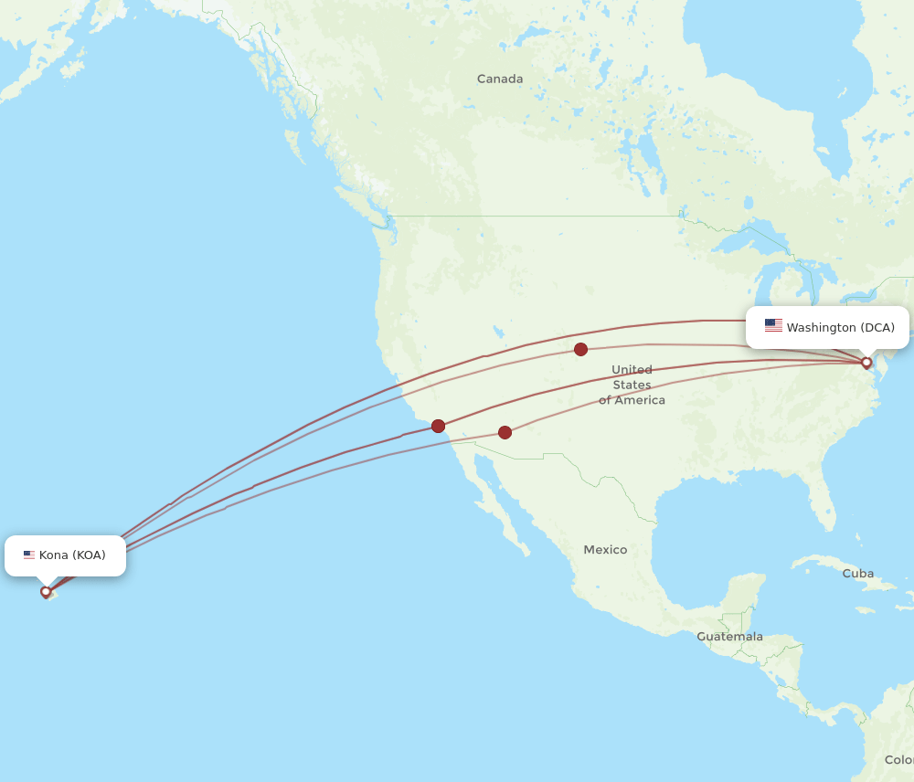 DCA-KOA flight routes