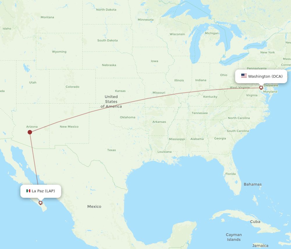 Washington - La Paz route map and flight paths