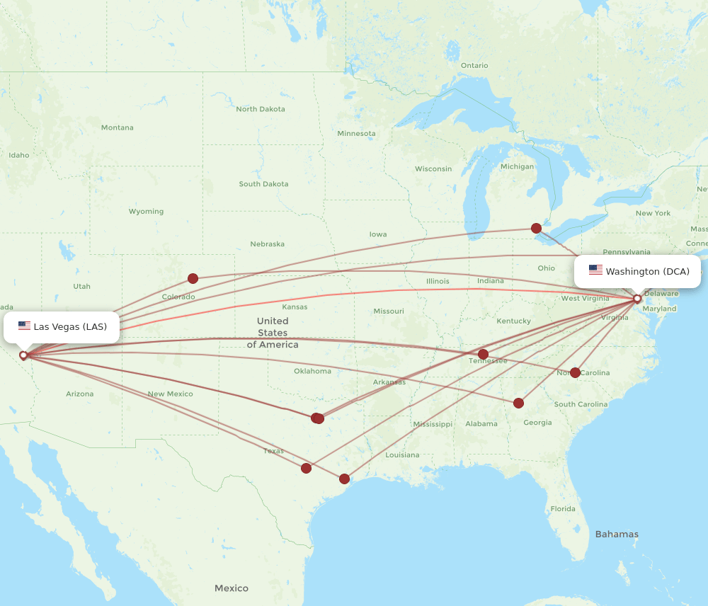 DCA to LAS flights and routes map