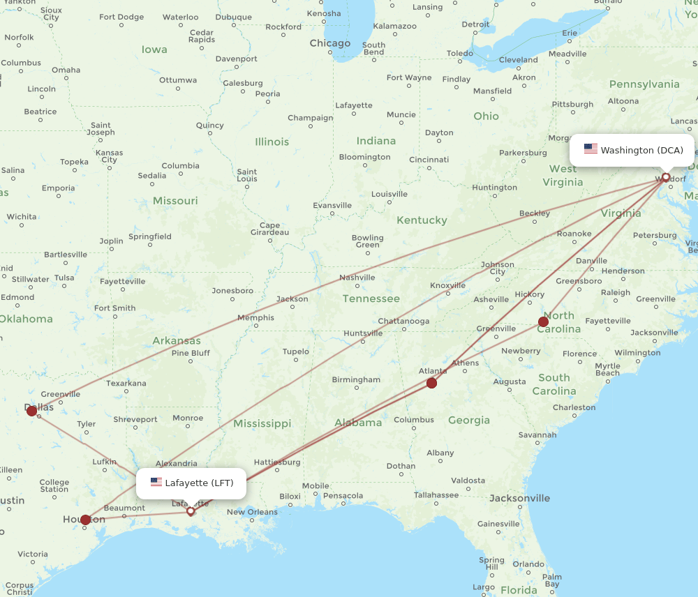 DCA-LFT flight routes