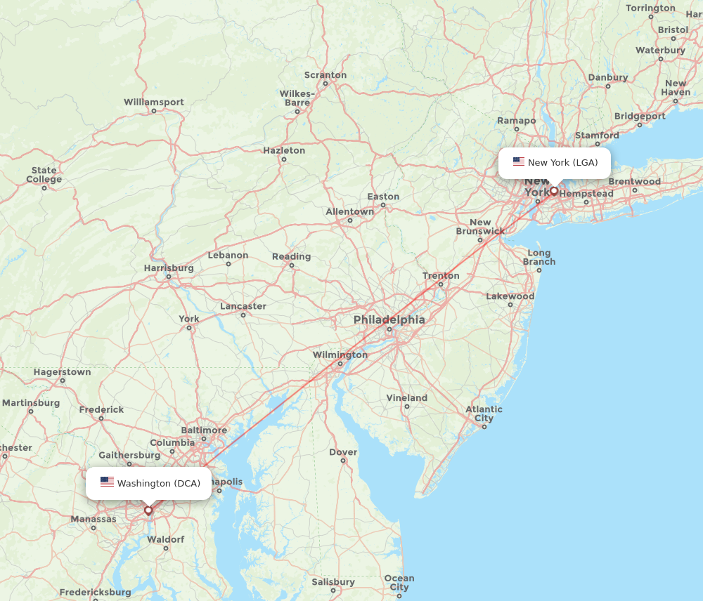 DCA to LGA flights and routes map
