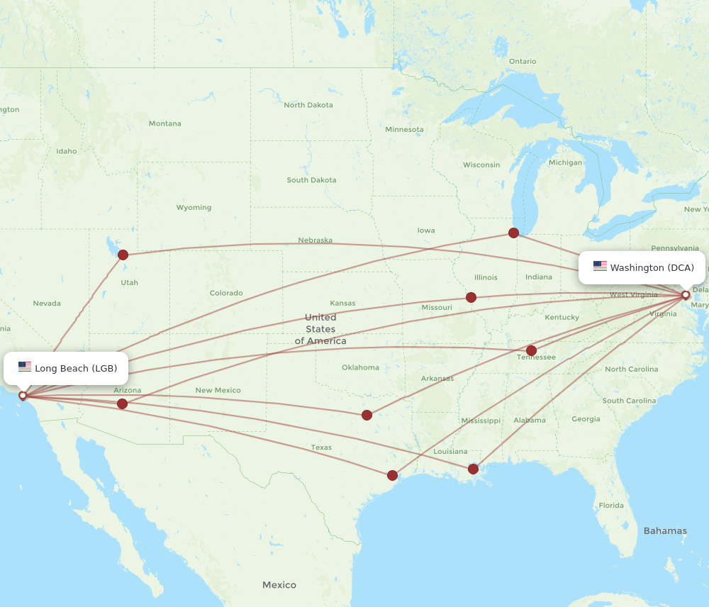 DCA-LGB flight routes