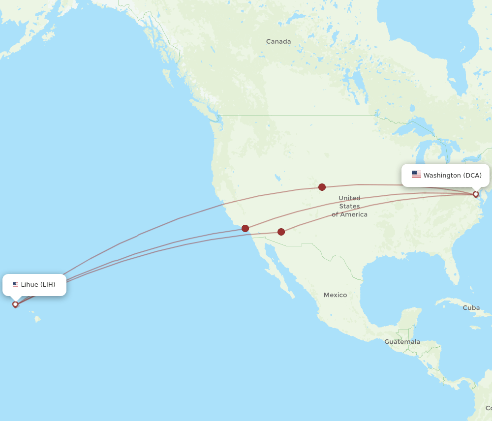 DCA to LIH flights and routes map