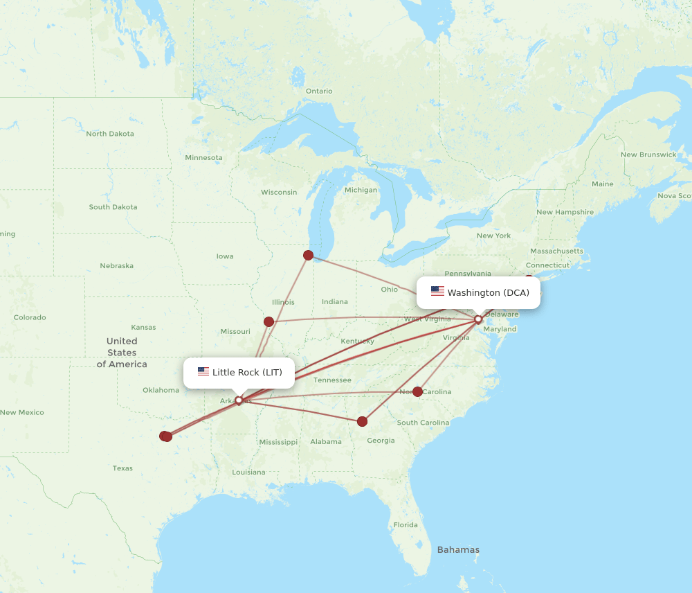 DCA-LIT flight routes