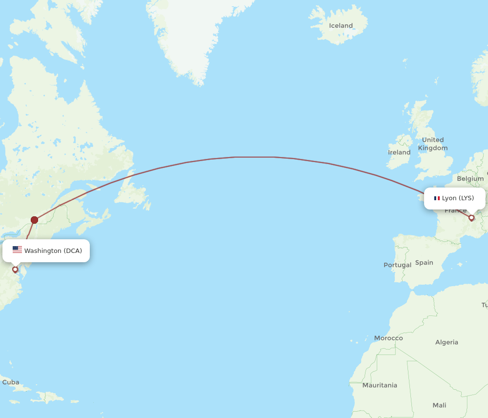 DCA to LYS flights and routes map