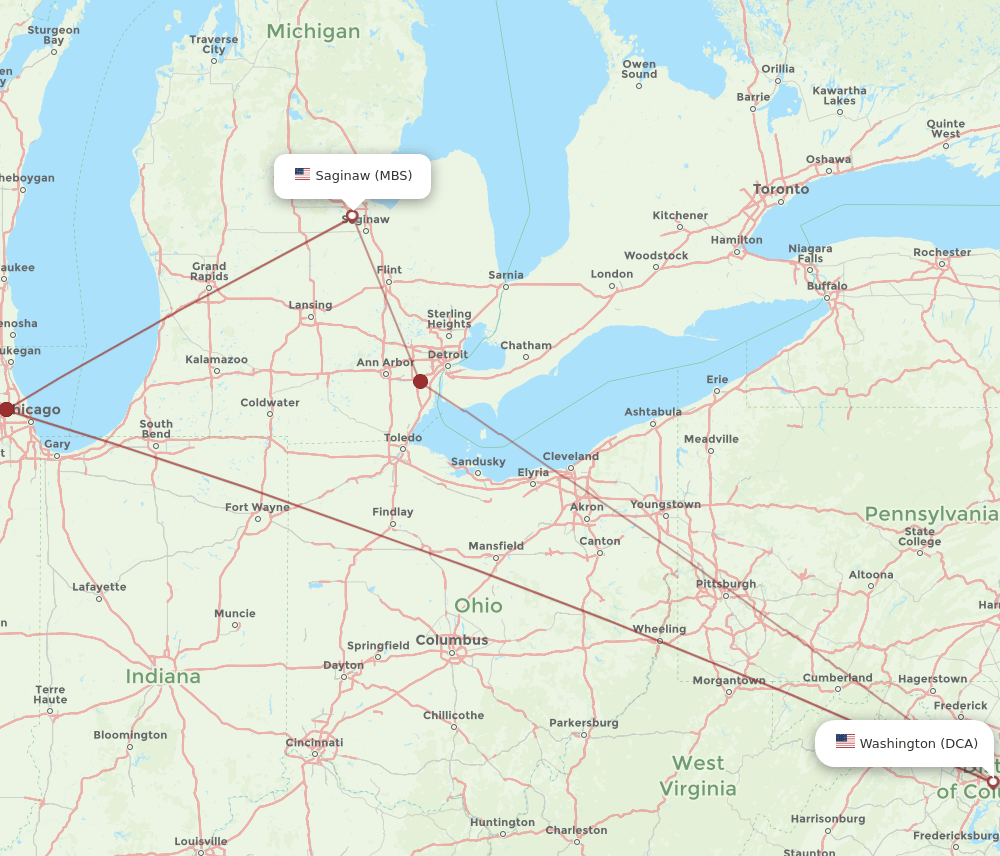 DCA-MBS flight routes