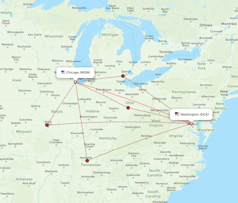 DCA-MDW flight routes