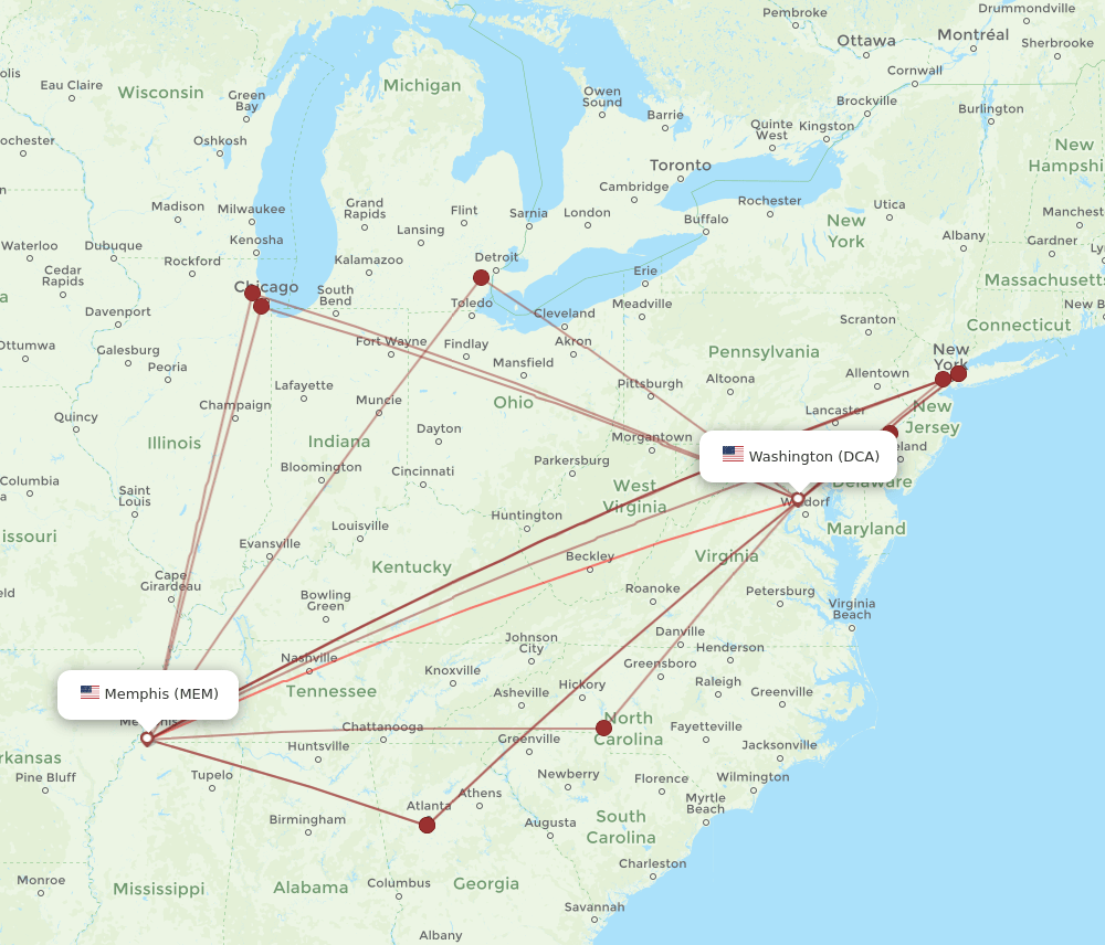 DCA-MEM flight routes