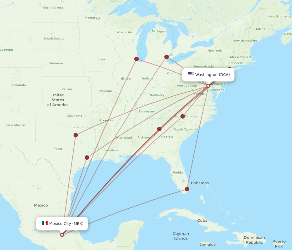 DCA-MEX flight routes