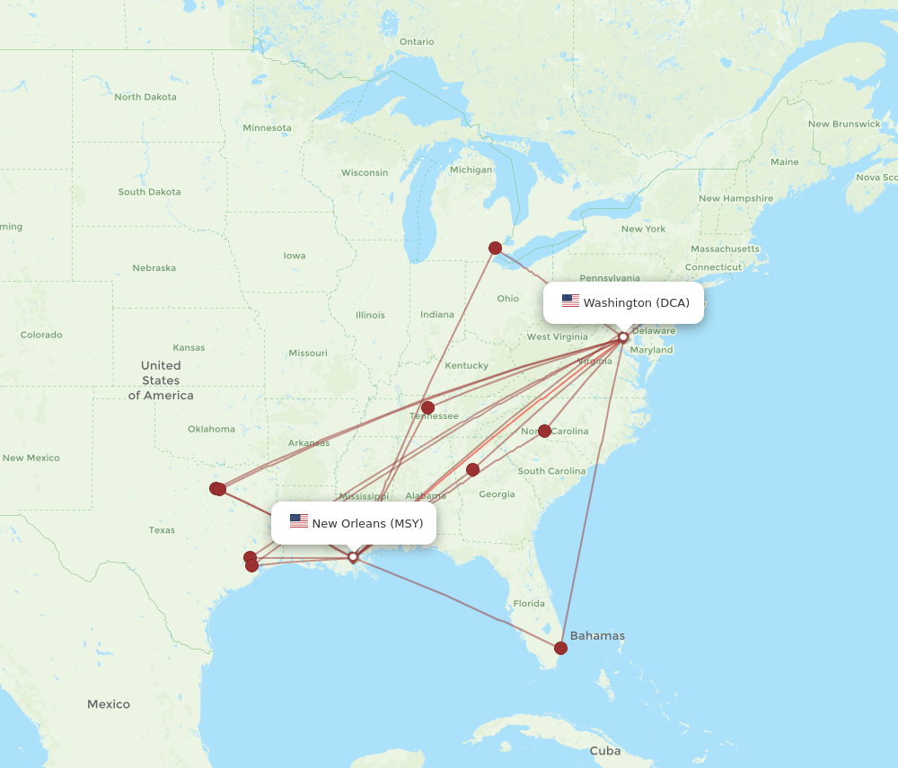 DCA-MSY flight routes