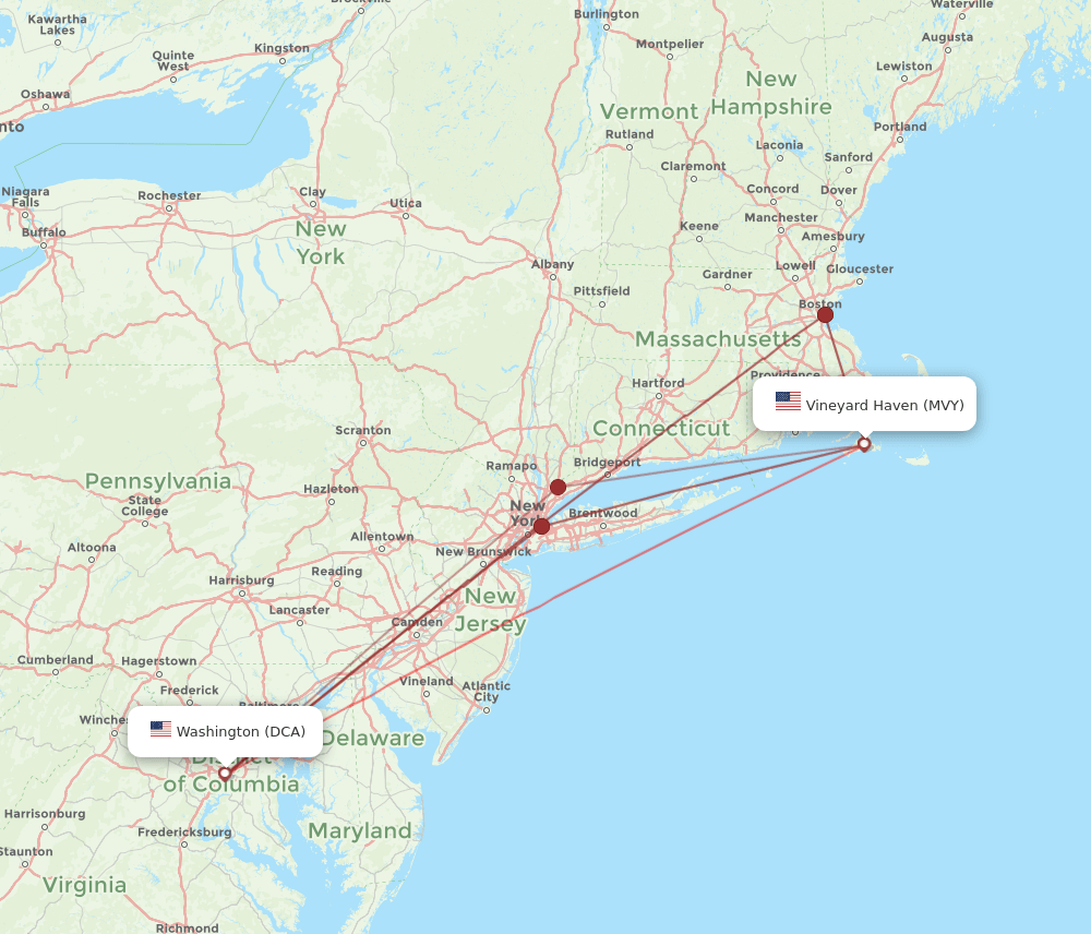 DCA-MVY flight routes