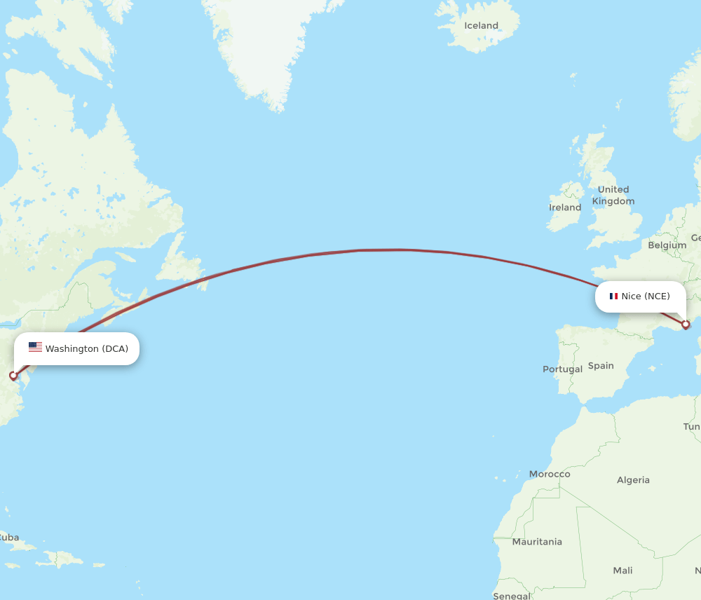 DCA-NCE flight routes