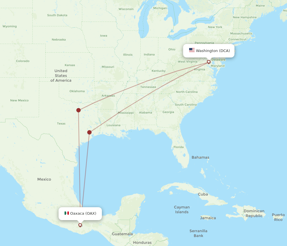 DCA-OAX flight routes