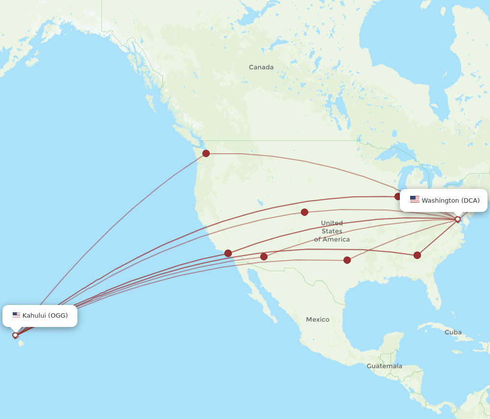 DCA-OGG flight routes