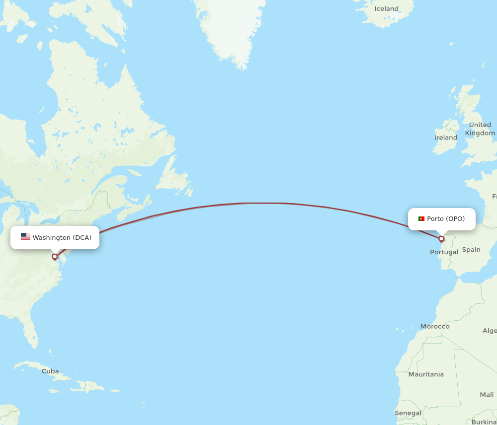 DCA-OPO flight routes