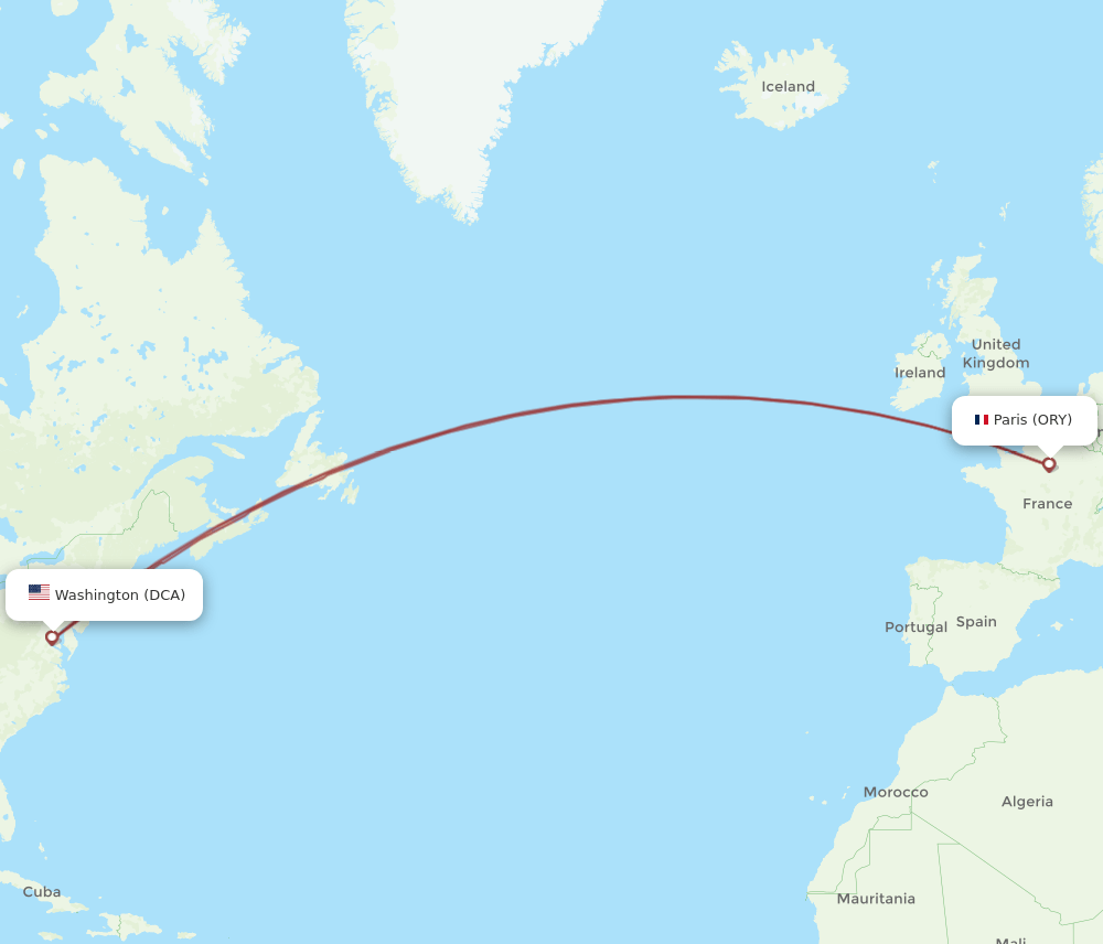Washington - Paris route map and flight paths