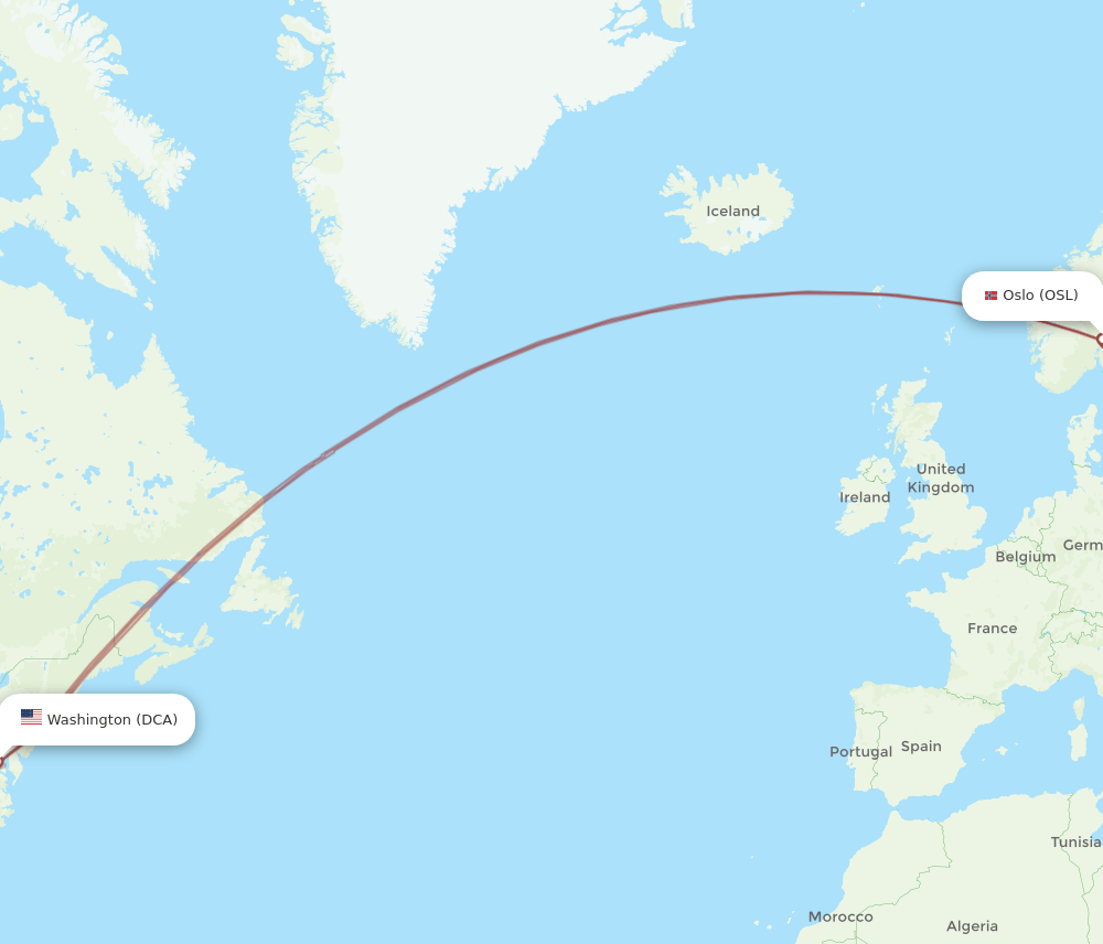 DCA-OSL flight routes
