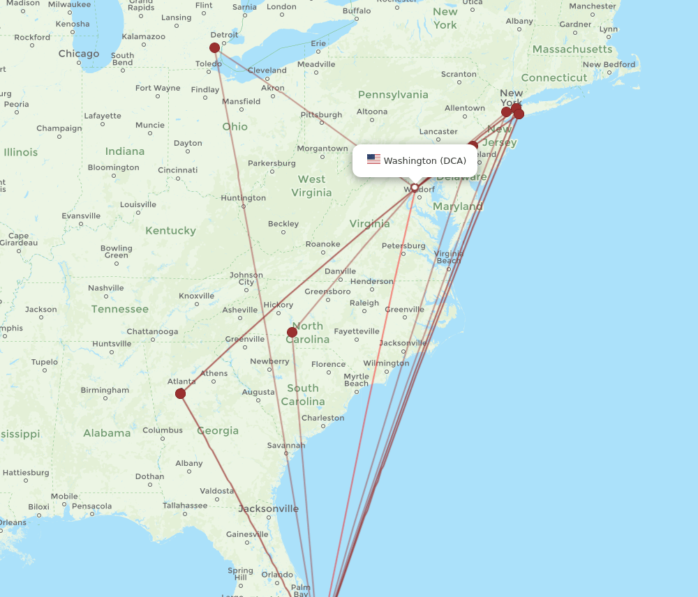DCA-PBI flight routes