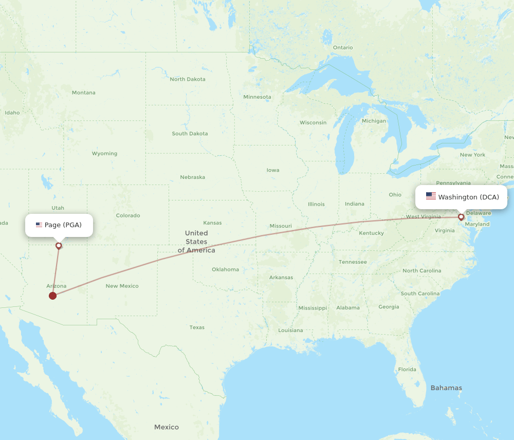 DCA to PGA flights and routes map