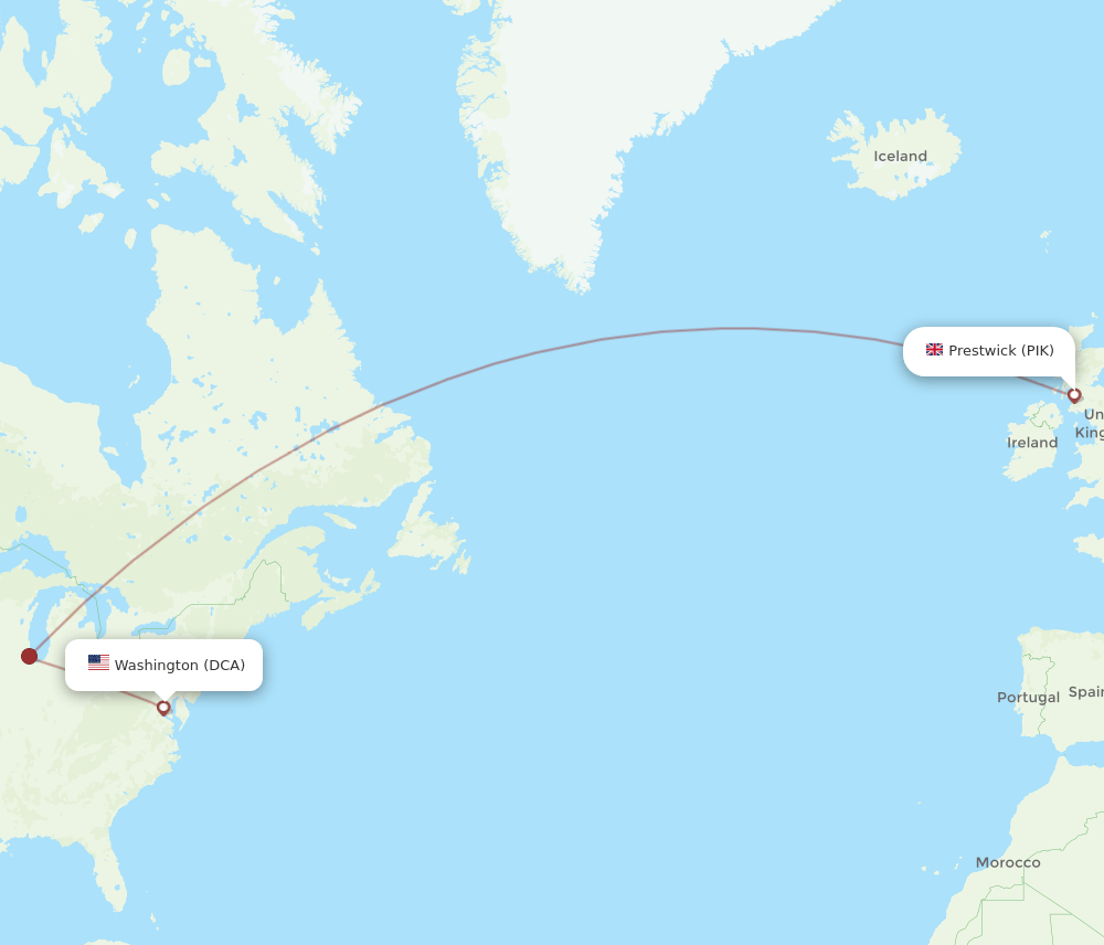 DCA-PIK flight routes
