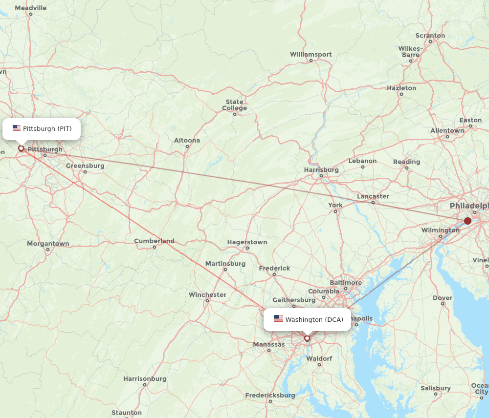 DCA to PIT flights and routes map