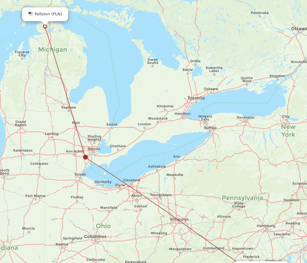 DCA-PLN flight routes