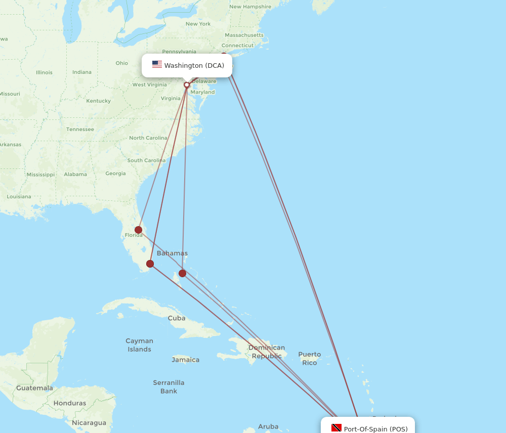 DCA-POS flight routes