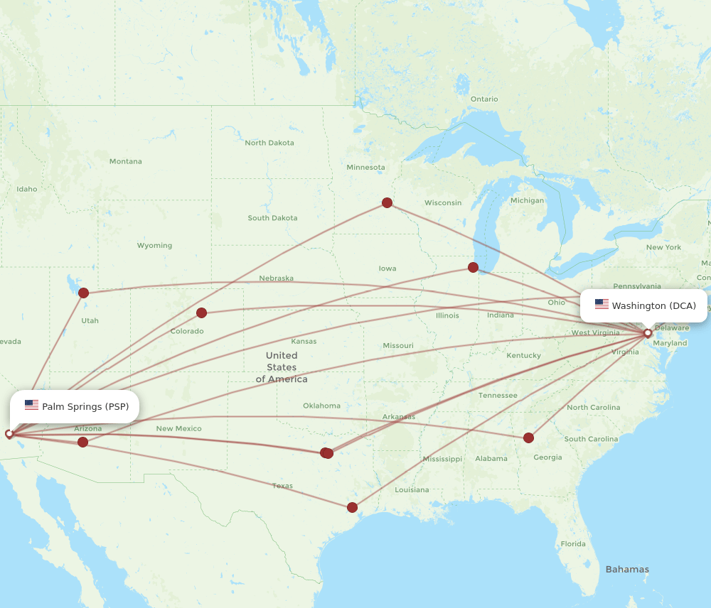 DCA-PSP flight routes