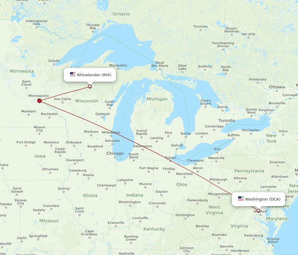 DCA-RHI flight routes