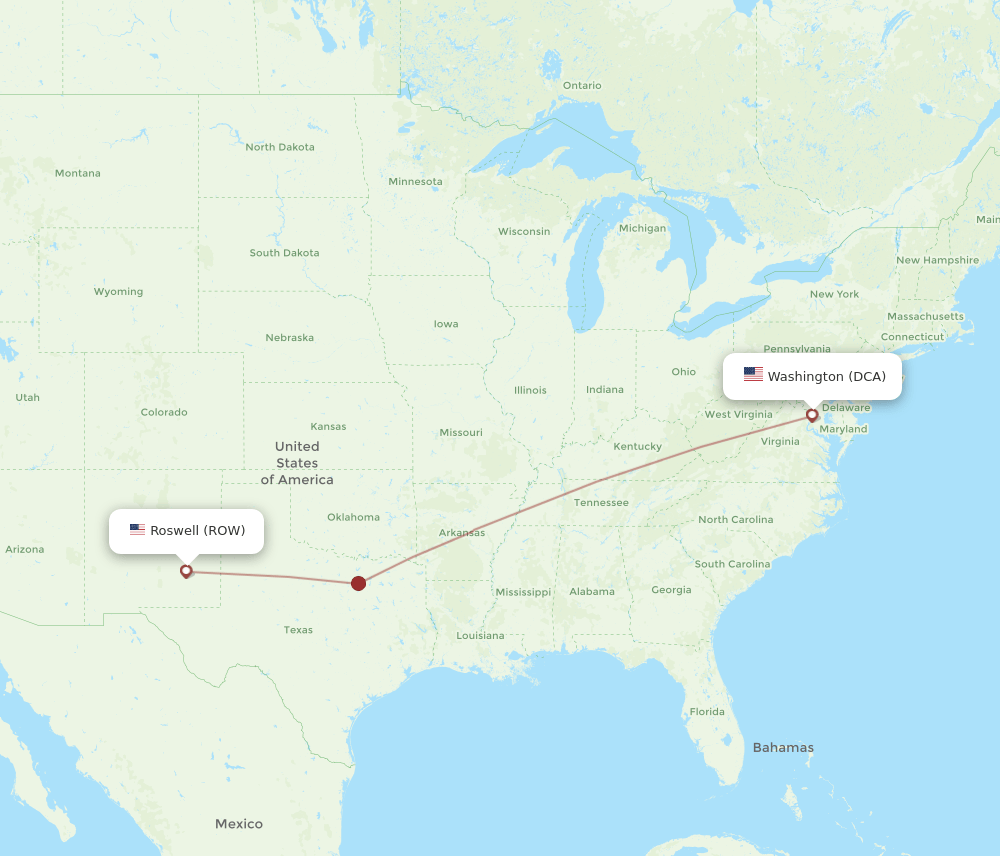 DCA to ROW flights and routes map