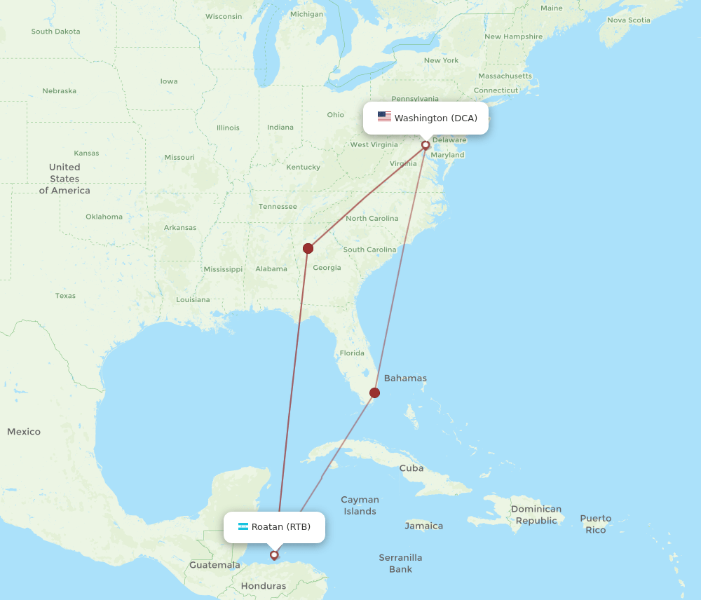 DCA-RTB flight routes