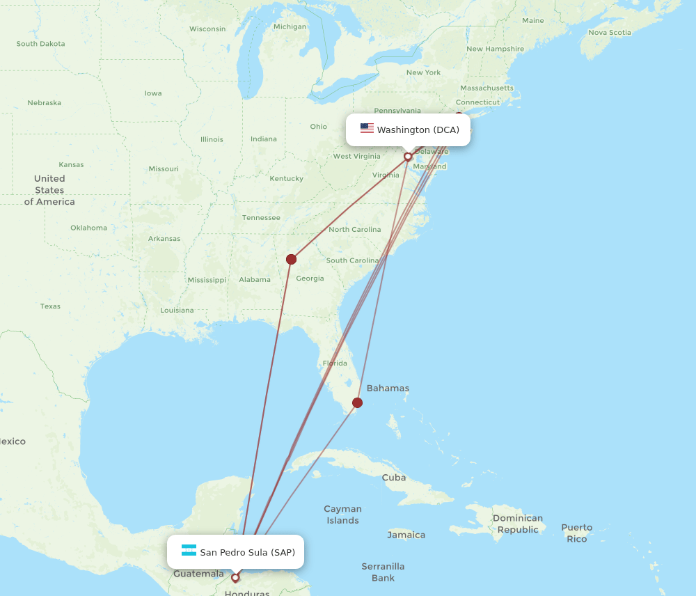 DCA-SAP flight routes