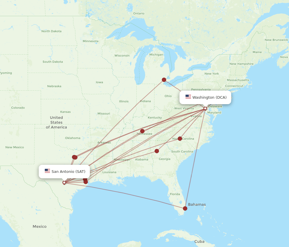 DCA-SAT flight routes