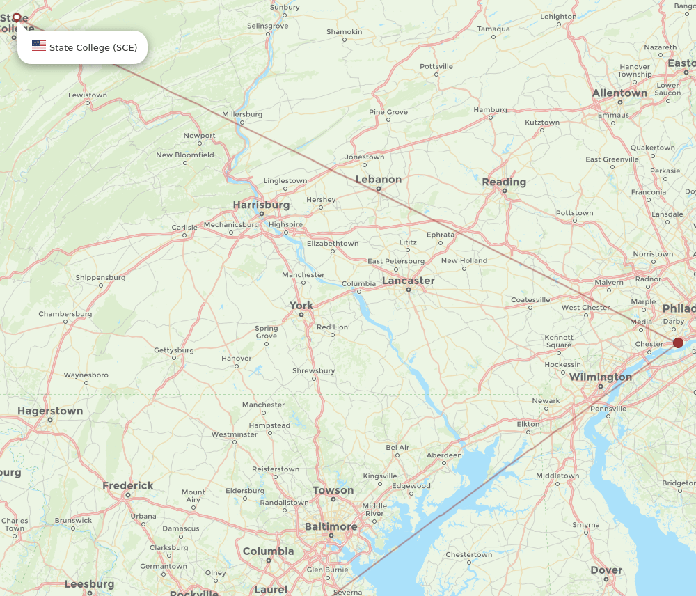 DCA to SCE flights and routes map