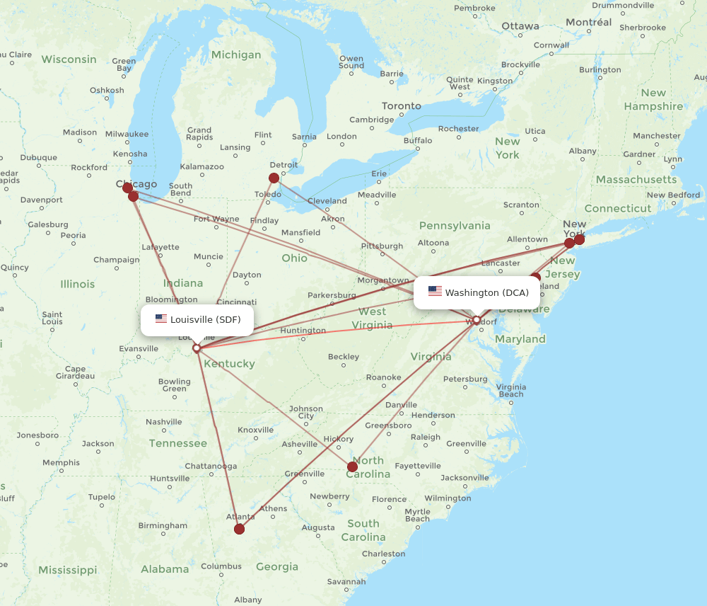 DCA-SDF flight routes
