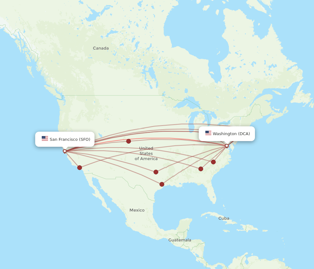 DCA-SFO flight routes