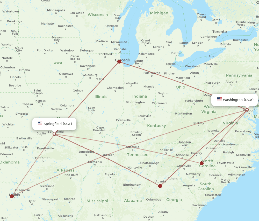 DCA-SGF flight routes