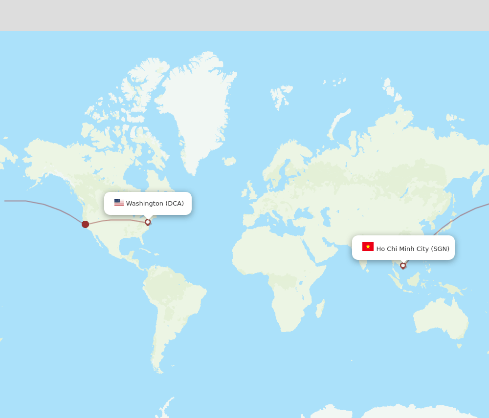 Ho Chi Minh City - Washington route map and flight paths