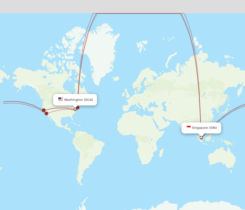 DCA to SIN flights and routes map