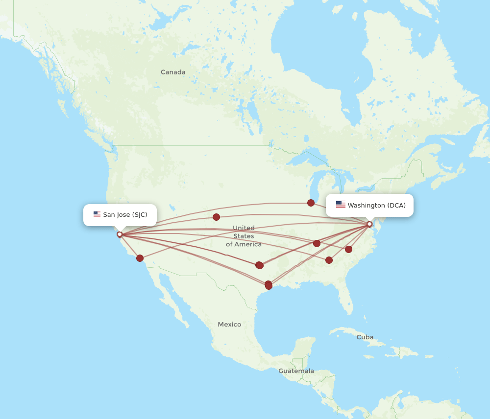 DCA-SJC flight routes